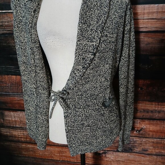 Lauren Ralph Lauren Wrap Cardigan Sweater S Toggle Tan Black Marled Knit - Picture 7 of 9